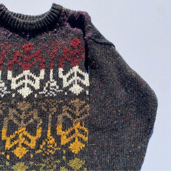 Vintage Chunky Knit Confetti Fleck Sweater Mens Large Intarsia Pattern‎ Charcoal - Picture 3 of 9